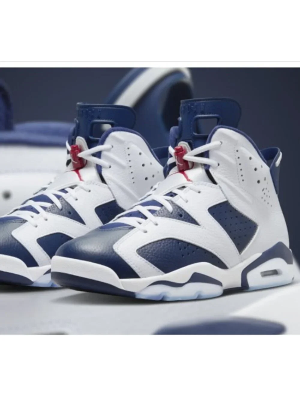 Nike Jordan 6 Retro Olympic High Top Sneakers White Navy Women Sz 8 Men Sz 6.5